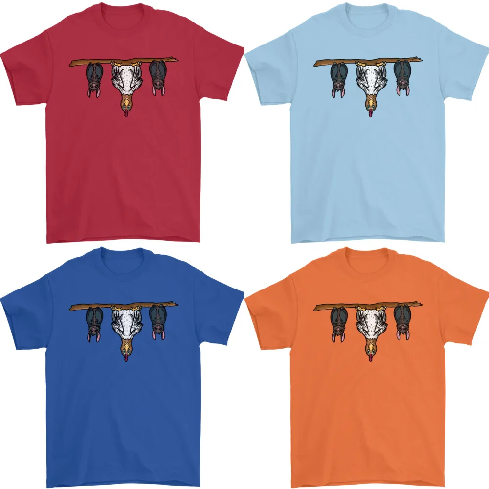 T-shirt da uomo con una divertente gallina con pipistrelli 100% cotone_voghion.com