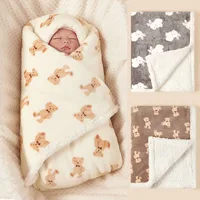 Cartoon Bear Plush Baby Blanket Baby Stroller Windproof Blanket Travel Out Portable Warm Baby Swaddle Blanket for Newborn 1