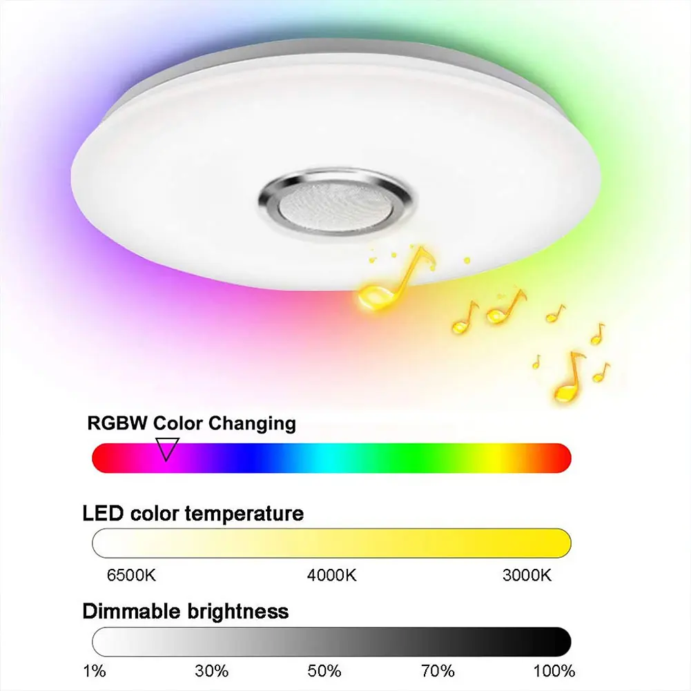 RGB LED Ceiling Light Dimmable Bluetooth-compatible Modern Ceiling Lamp with Speaker Intelligent LED Lamp for Home Children Room