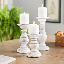 1Piece or 1Set Wood Candlestick Tabletop Retro White Candle Holder Home Decoration Wooden Candles Rack Nostalgic Photography