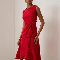 Women Sleeveless Solid Color Round Neck Midi Dress Elegant Slim Fit Formal Party Outfit Fashion 2025 New Arrival - Image 3