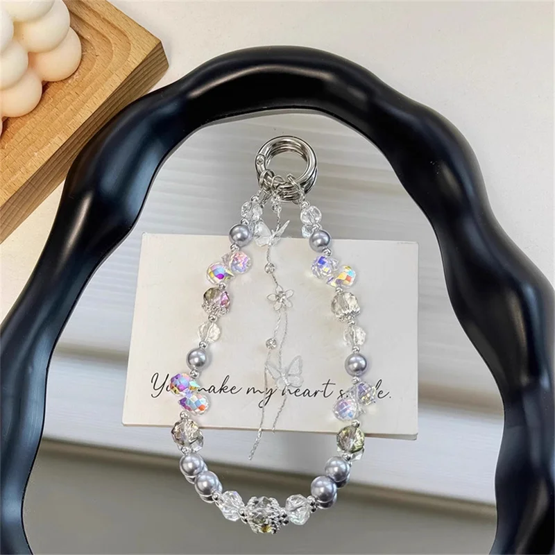 Chaîne Bracelet Perles Papillon Pour Téléphone - Pendentif Transparent, Attaches Rapides - Accessoire Déco