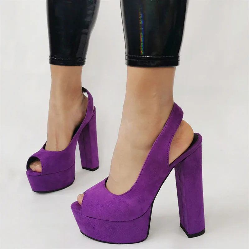 Kolnoo Handmade Ladies Chunky Heels Sandals Real Photos Slingback Peep-toe Summer Sexy Shoes Evening Party Fashion Purple Shoes