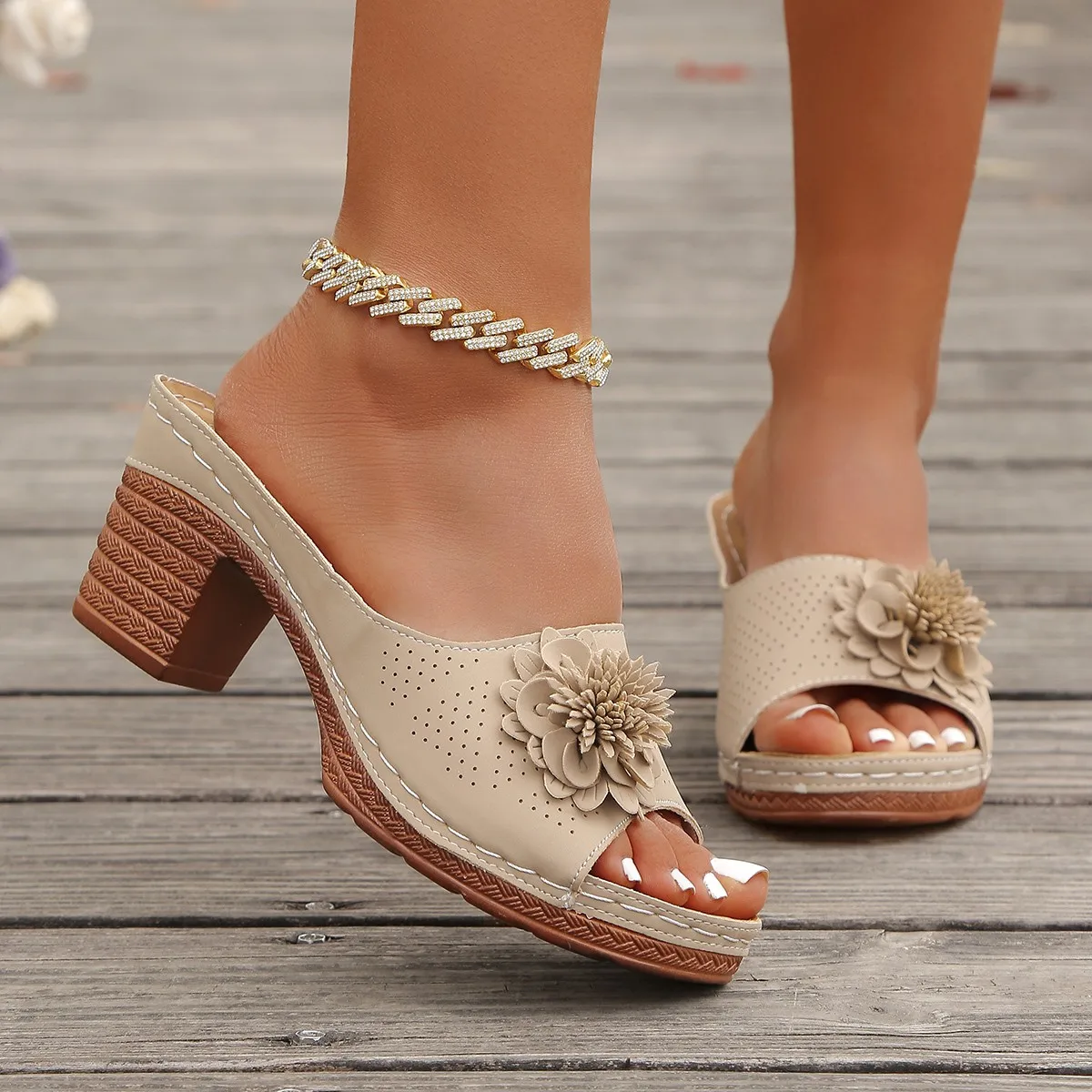 Women High Heels Slip on Sandals Summer Casual Comfortable Shoes Women Elegant Low Platform Sandals Sandalias De Mujer - 3
