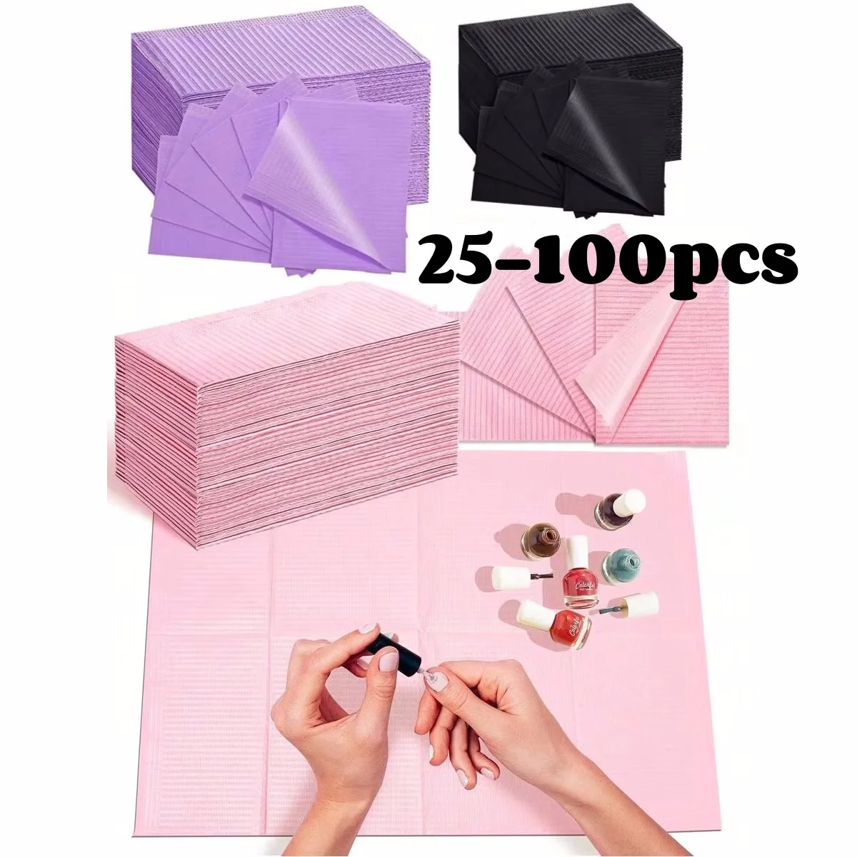 25-100pcs Nail Art Table Mats Disposable Foldable Nail Pads 3 Layers Manicure Paper for Tattoo Shop Salon Use 45*32cm