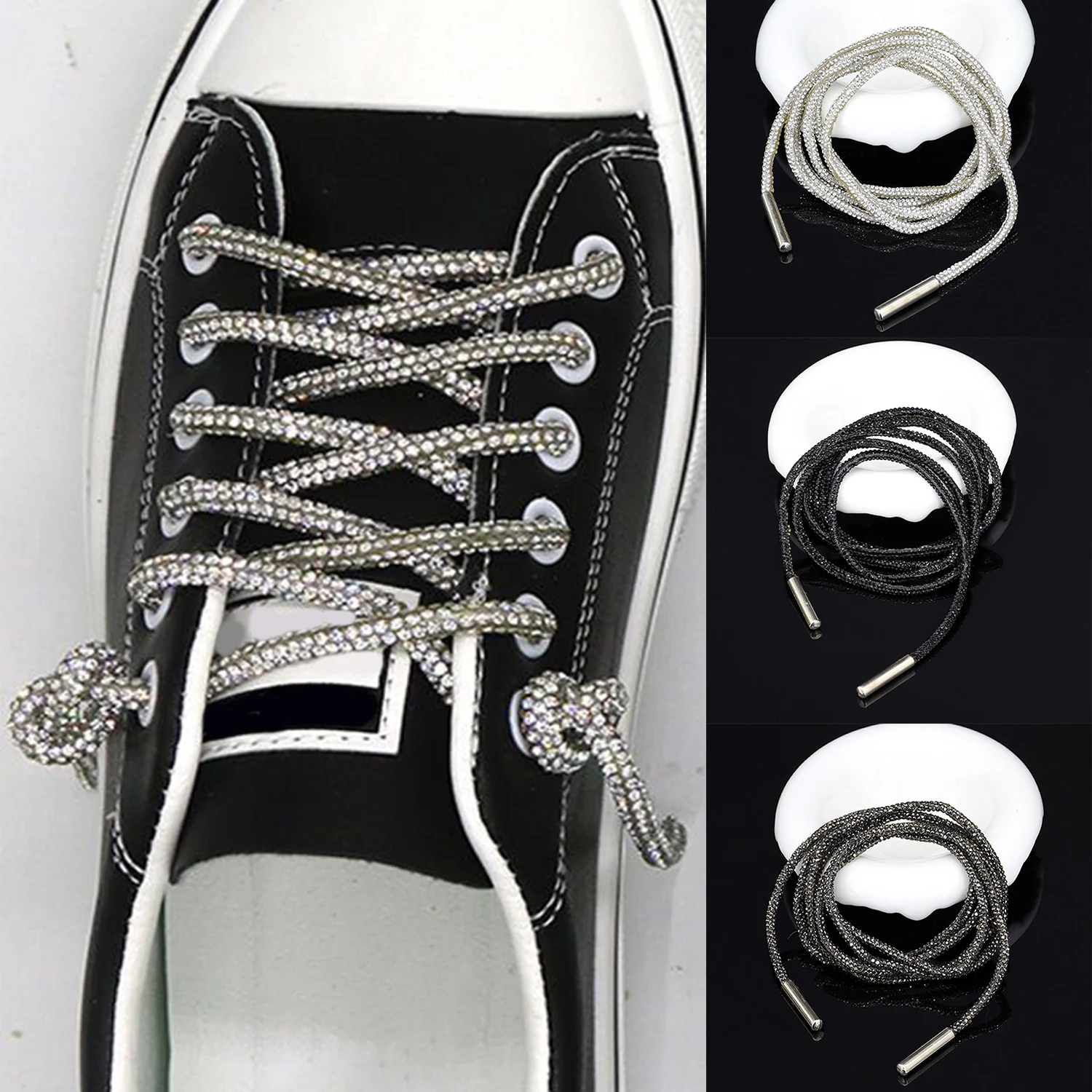 

Rhinestone Shoelaces Luxury Rainbow Diamond Shoe Laces Shiny Sparkly Crystal Sneakers Laces DIY Strings Shoes Round Shoelace