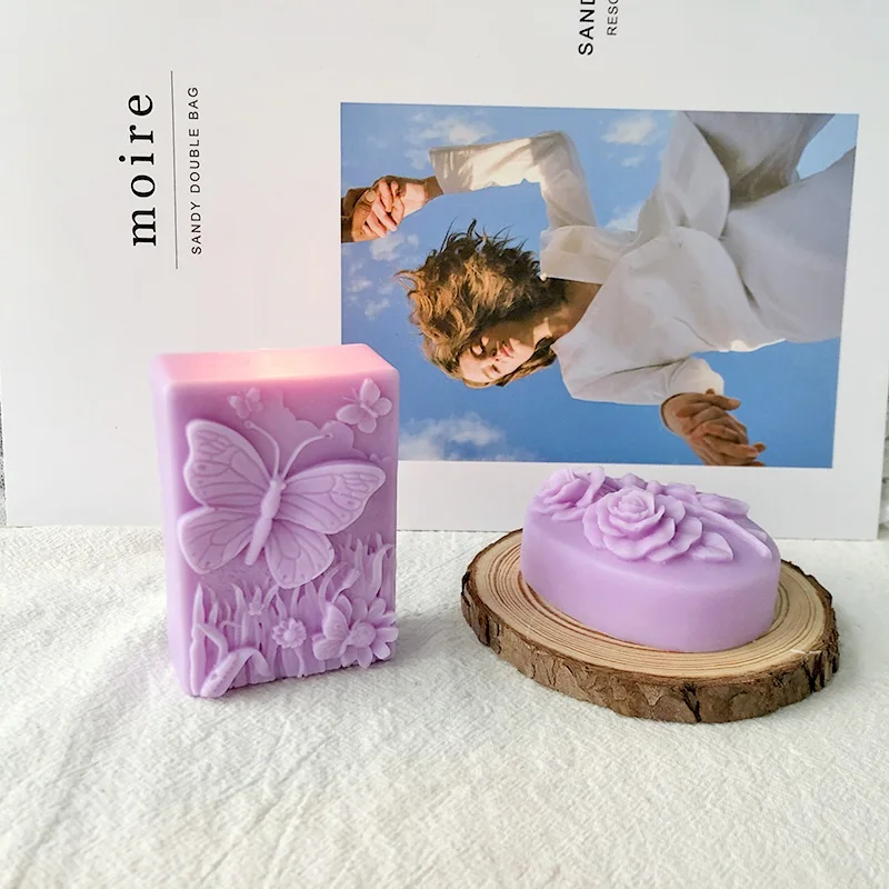 DIY square hand soap silicone mold Dragonfly butterfly rose series aromatherapy soap mold making supplies