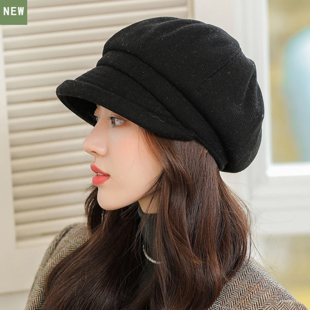 HT4270 Berets Women Solid Plain Autumn Winter Hat Ladies Vintage Artist Painter Beret Hat Female Roll Brim Octagonal Cap berets hat