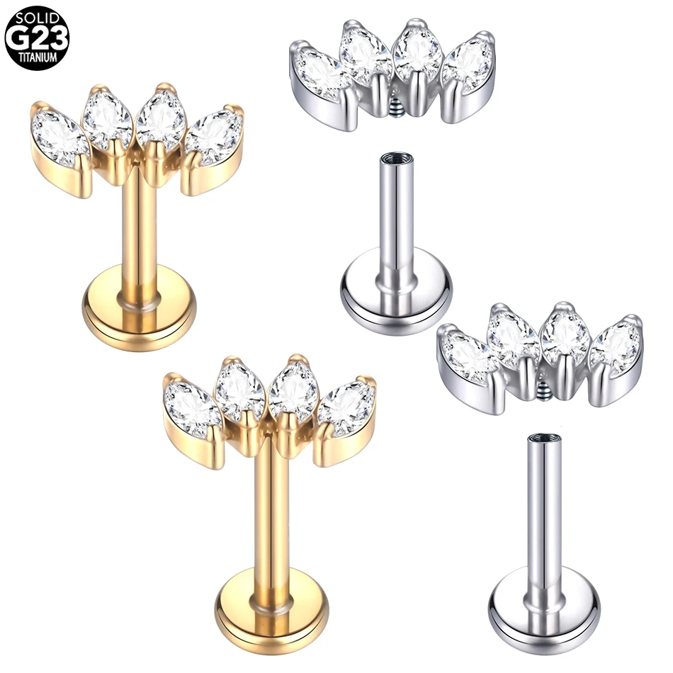 1Pc G23 Titanium Zircon Labret Lip Ring Ear Stud Ear Tragus Cartilage Helix Piercing Internal Thread Earrings for Women 16G