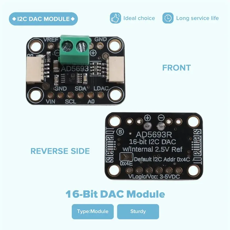 B27B AD5693R 16비트 DAC 모듈 STEMMA QT/Qwiic 시스템용으로 설계된 I2C 통신 인터페이스