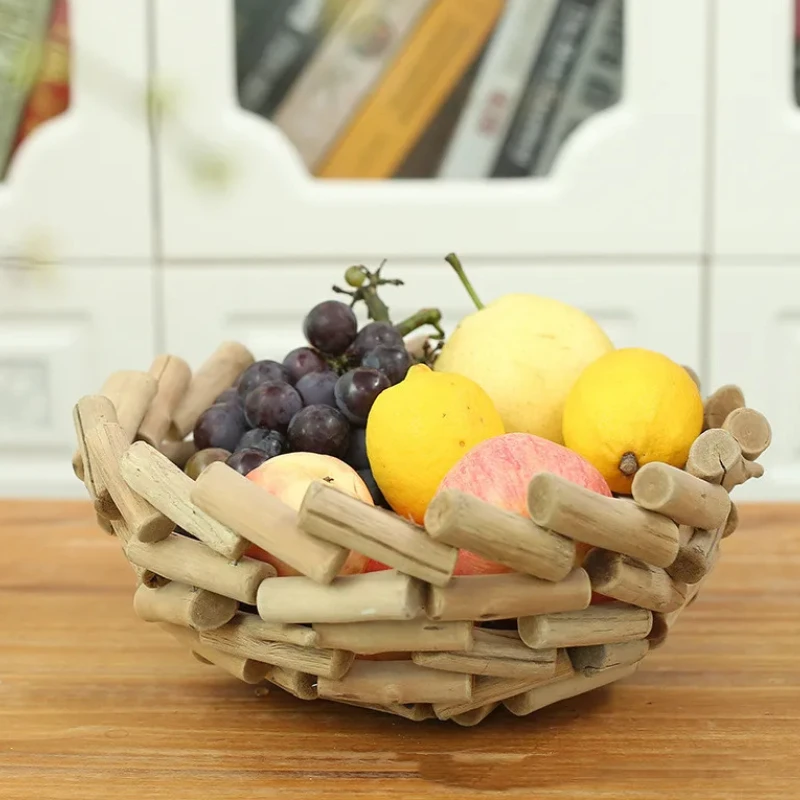 

Handmade Fruit Bowl Round Storage Box Snack Tray Coffee Table Fruit Plate Candy Plate Decorative Plates Wooden Dishes