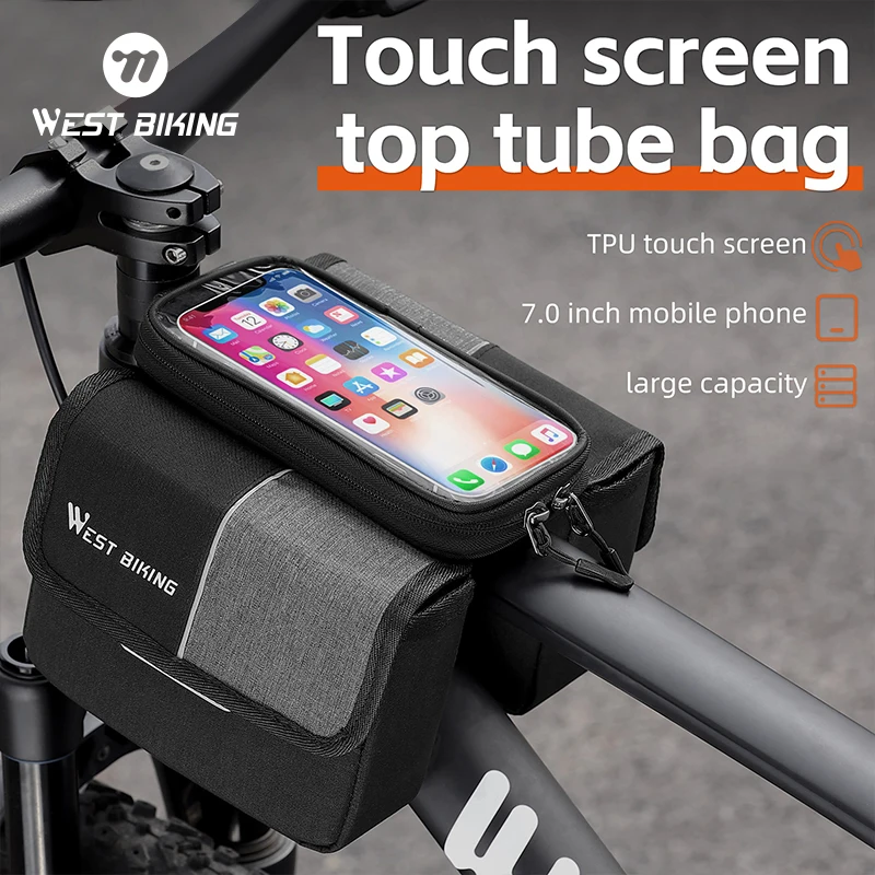 

WEST BIKING Bicycle Bag 2L Frame Front Top Tube Bike Bag Handlebar Mtb Touch Screen Cycling Bag Phone Holder Bicycle Accessories