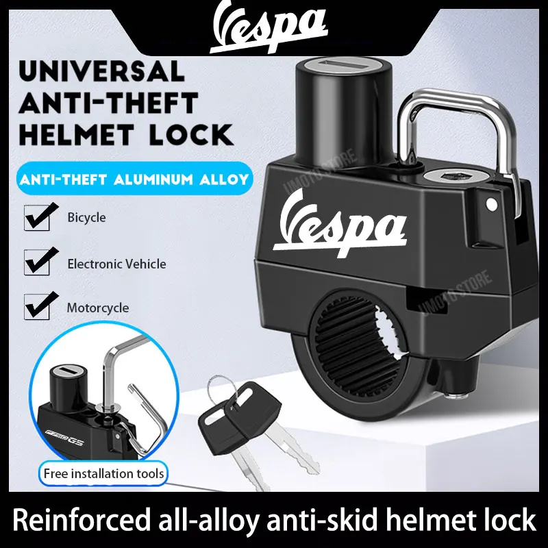 

For vespa Motorcycle Helmet Lock Anti-Theft Bicycle Helmet Security Locks For 20-28mm Handlebar with 2 Keys and Installation Too