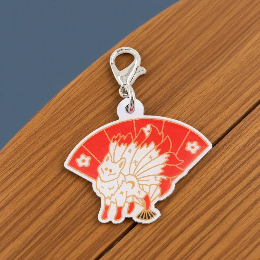 Weißer roter Kitsune Nine-Tailed Fox Mythological Spirit Folding Fan Anhänger Schlüsselanhänger Charming Beast Schlüsselanhänger Zubehörkollektion – Detail 6