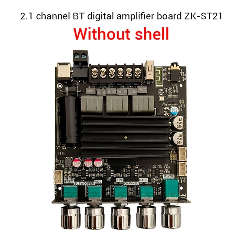 

ZK-ST21 Bluetooth Плата усилителя мощности 2,1 каналов 100 Вт + 100 Вт + 200 Вт сабвуфер TPA3221, прочный модуль цифрового усилителя мощности