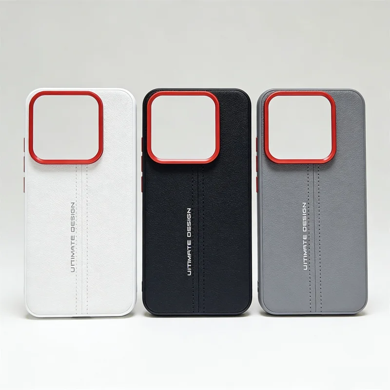 Elegant Leather & Silicone Shockproof Bumper Case - Stylish & Durable Hard Back Cover
