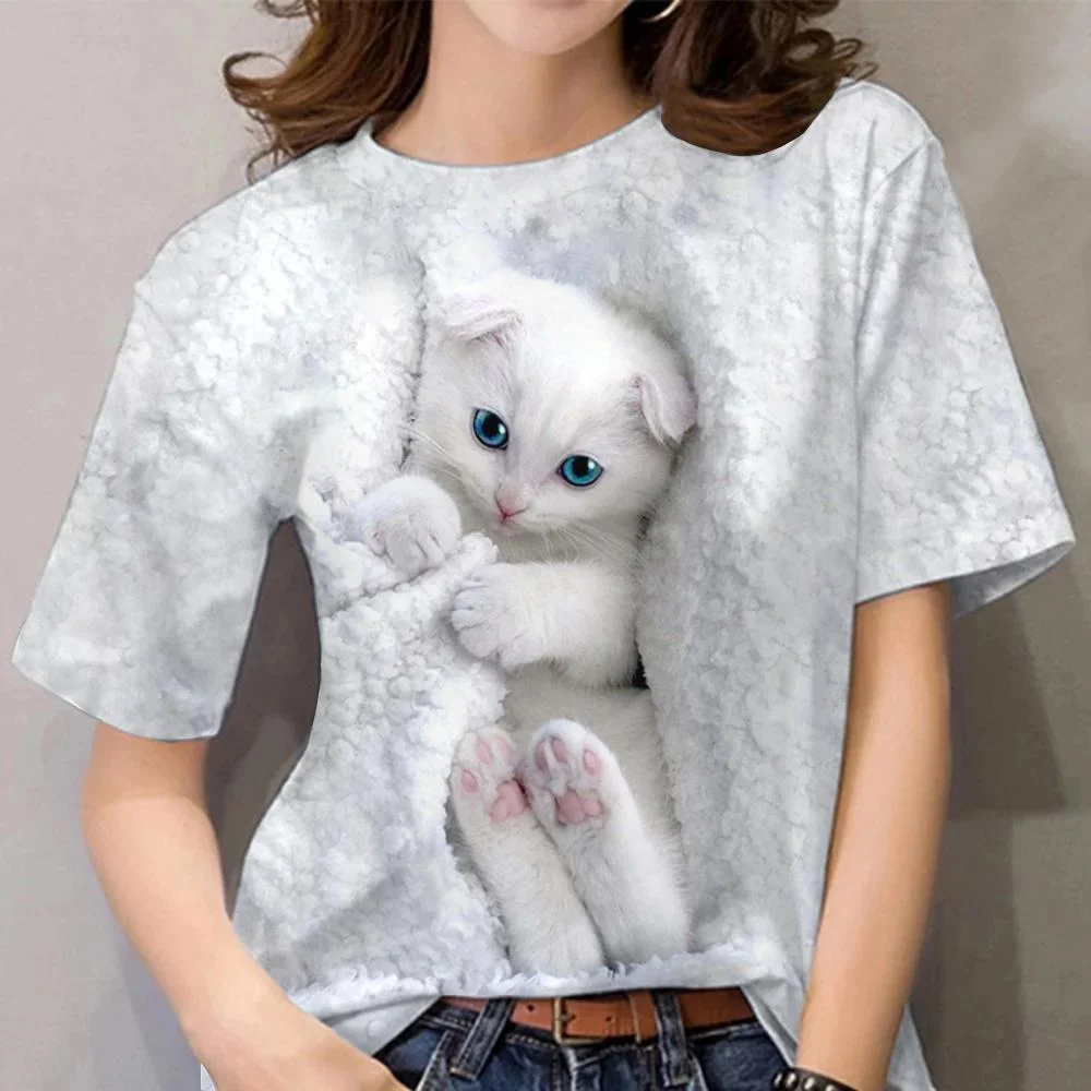 

Cute T-shirt Women 3d Cat Printing Fashion Tops For Women 2023 New Animal T-shirts Y2k Girl Summer Oversized Clothing Camiseta
