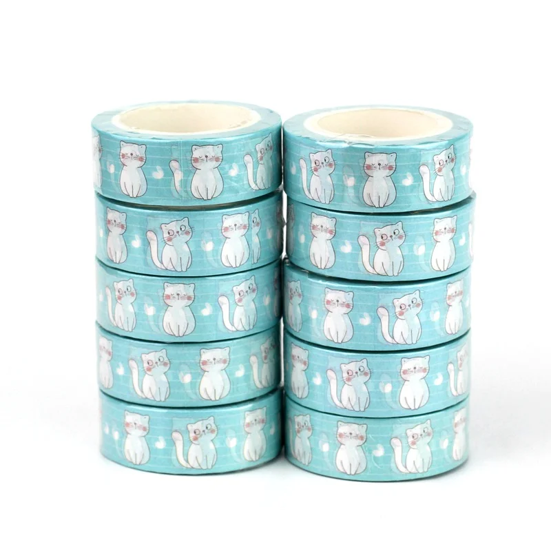 

NEW 10pcs/lot Lovely Blue Cats and Hearts Washi Tapes DIY Decor Scrapbooking Planner Adhesive Masking Tape Kawaii Papeleria