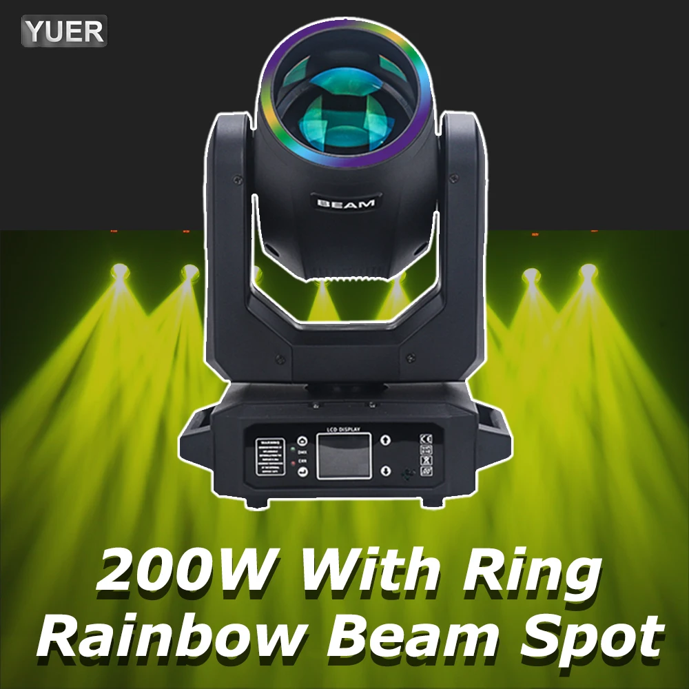 NEW 200W LED Moving Head Light With Ring Beam+Spot+18 Rotating Prisms+Rainbow Effect Dmx Stage Light Effect Disco Dj Bar