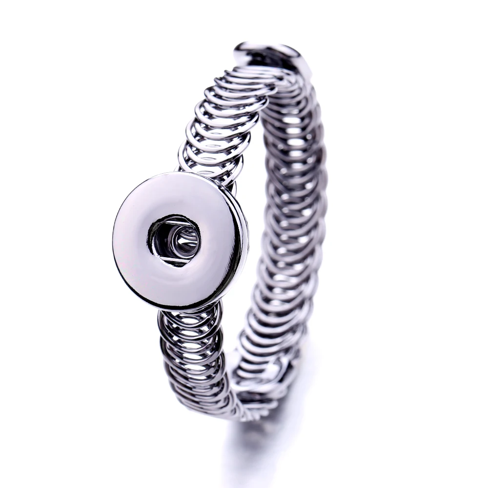 10pcs Metal 18mm Snap Button Bracelet Bangles Adjustable Size Rose Gold Silver Color Cuff Bracelet for DIY Snaps Jewelry