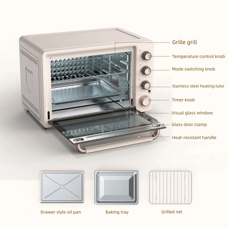 220V Home Air Fryer Baking Oven with 40L Large Capacity Electric Multi-functional Air Fryer Toaster Oven 60℃~230℃、Timeable