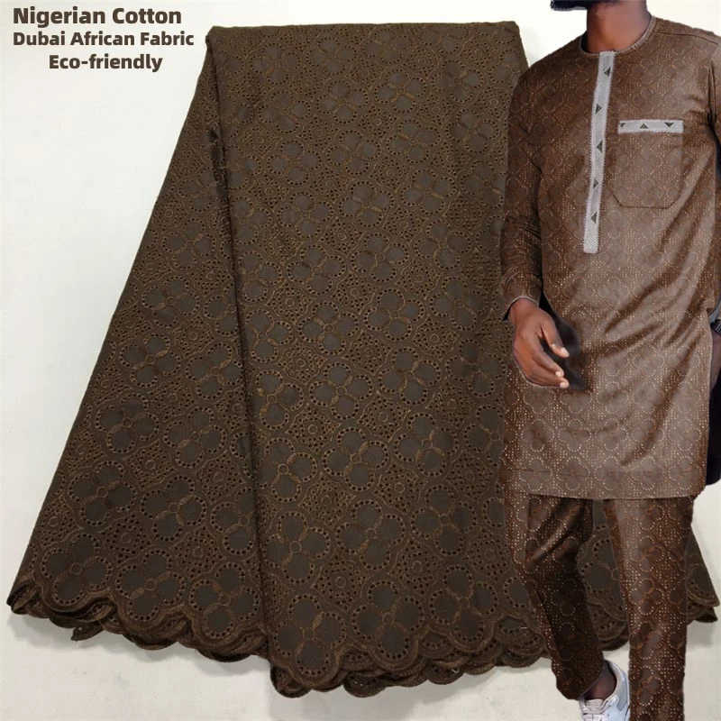 

Original Dubai Cotton Lace Nigerian Fabric Embroidery 5 Yards African Lace Fabric 2024 High Quality Swiss Dress for Men A3808