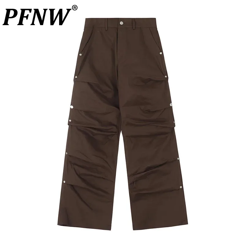 

PFNW Safari Style Niche Design High Sense Pleated Solid Color Straight Casual Pants For Men's Streetwear Trendy Trousers 12P1060