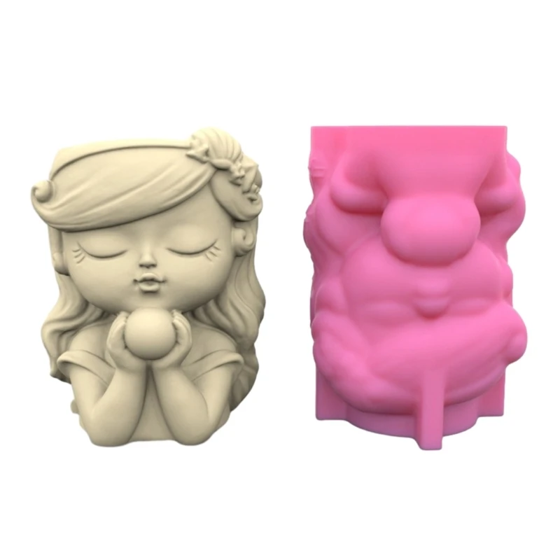 

Wishing Girl Flower Pot Silicone Mold Concrete Candlestick Resin Mould DIY Craft