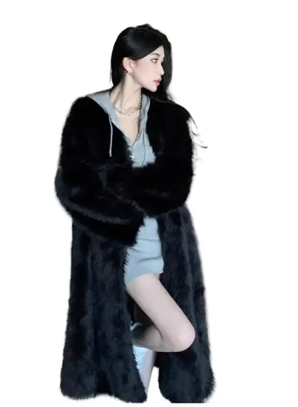 

Women's Clothing V-Neck Faux Fox Fur Fur Long Coat Winter New 0116