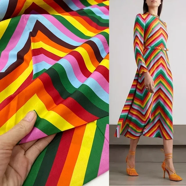 High Quality Rainbow Pattern Printing Elastic Satin Chiffon Fashion  Clothing Designer Fabric for Sewing Dresses Hats Shoes - AliExpress