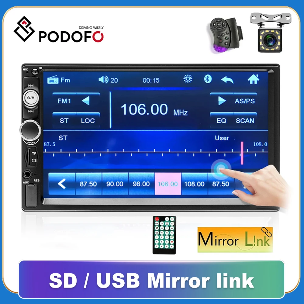 Podofo 2 Din Autoradio Stereo Bluetooth Sd Usb Mirrorlink Hd 7 "Touch Screen Audio Stereo Lettore Mp5 Per Vw Toyota Nissan Polo