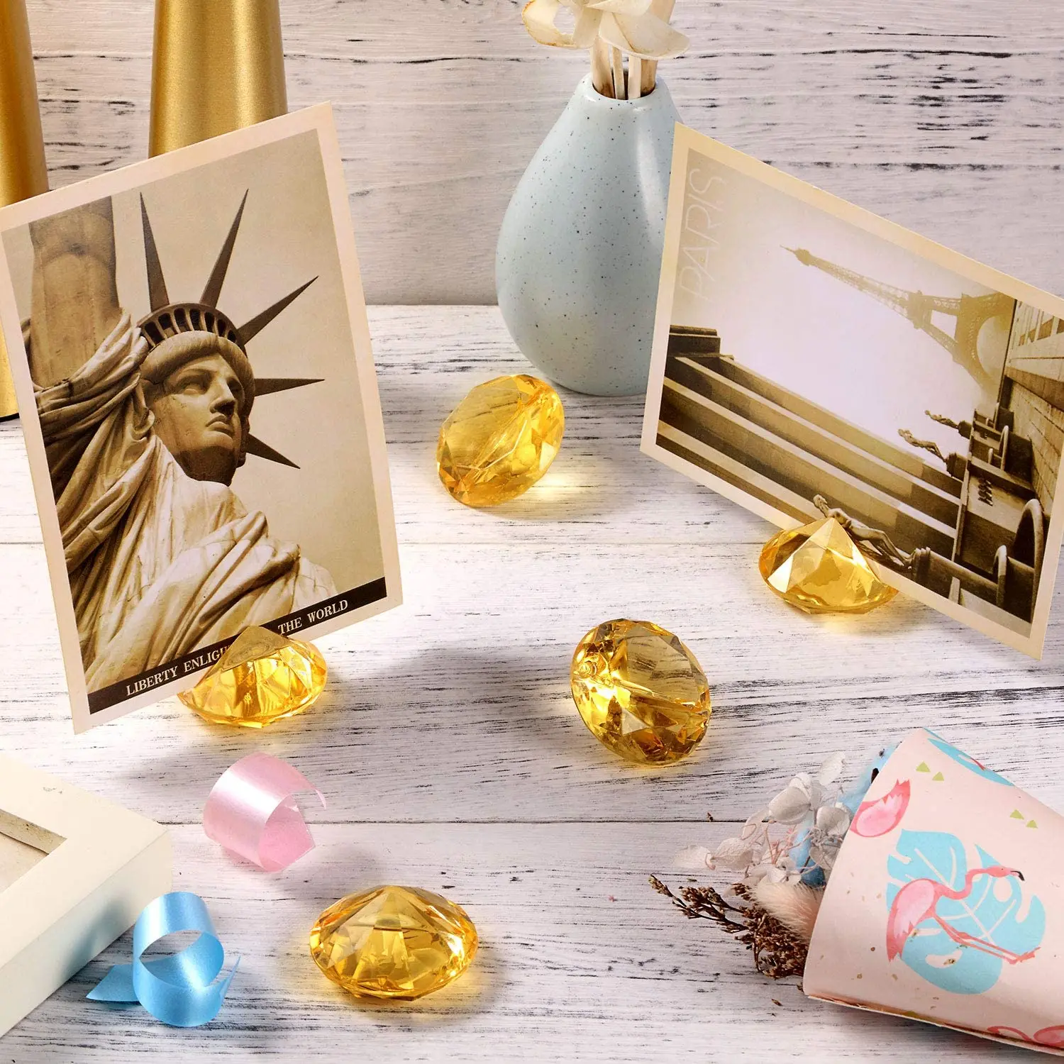 12Pcs Place Card Holders Harp-Clip Number Holder Diamond Acrylic Crystal Table Card Stands for Party Wedding Table Decorations