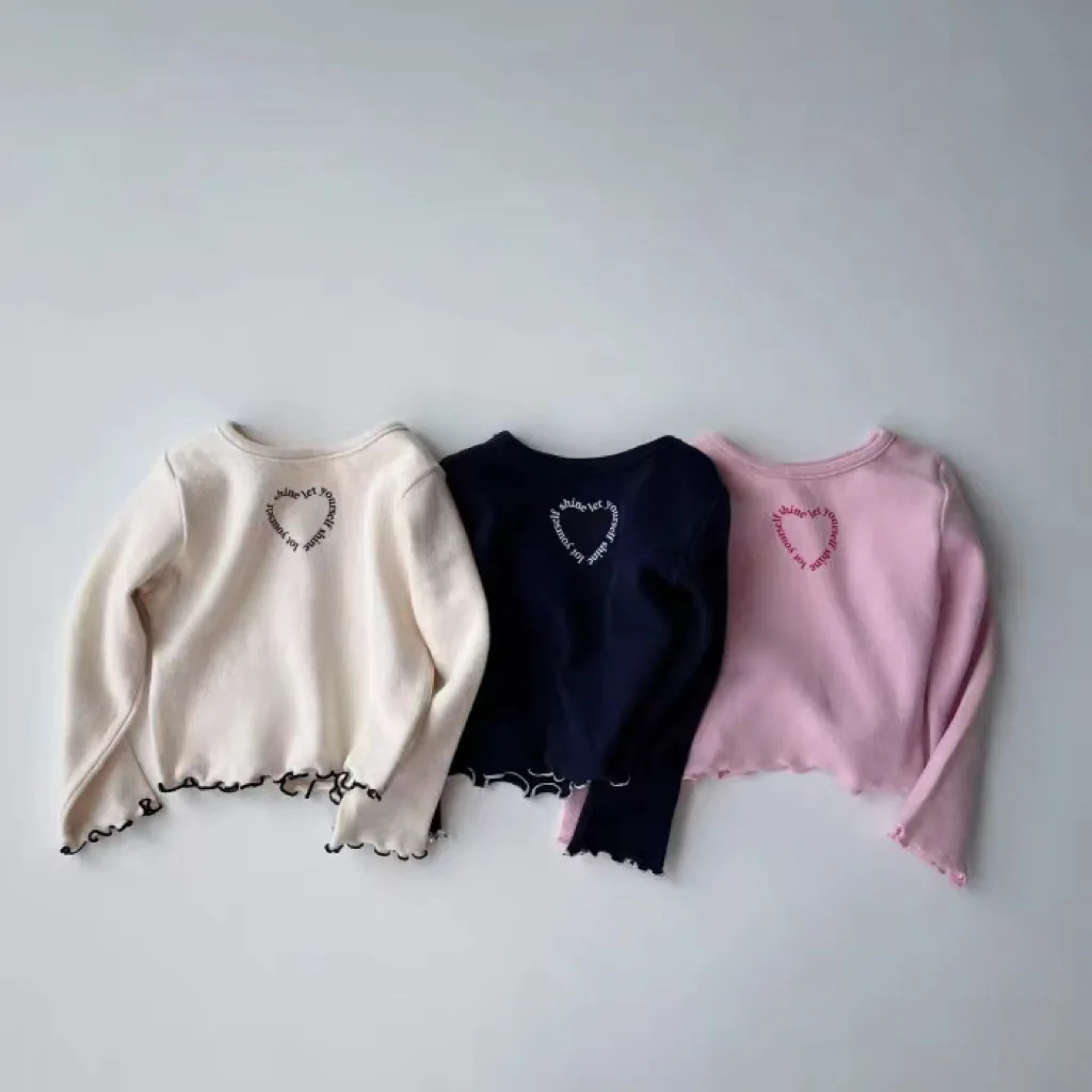 2023 Autumn New Baby Long Sleeve T Shirts Infant Girl Letter Heart Print Tops Toddler Cotton Bottoming Shirts Children Clothes