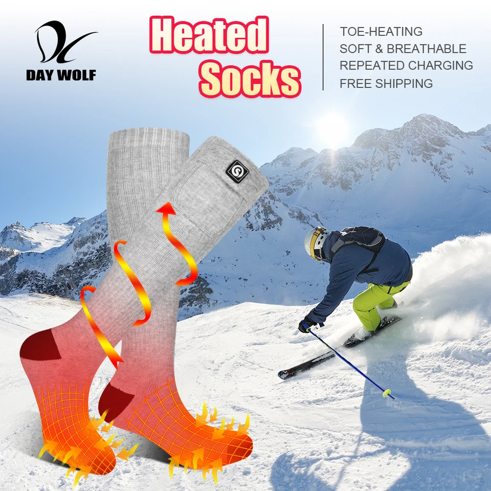 DAY WOLF Heating Winter Heated Socks Men Rechargeable Electric