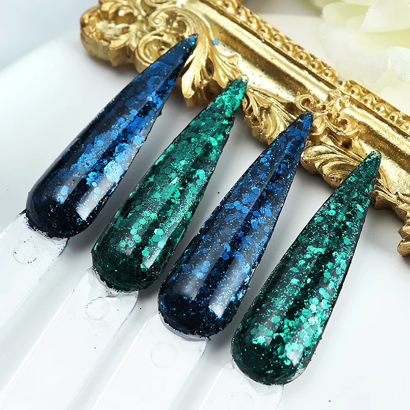 50g Emerald Dark Green Chunky Nail Glitter Mix Hexagon Ink-blue Bulk Fine Powder Decoration Accessories for Nail Polish Supplies Nail Glitter Nail Decoration Nail Decorations