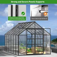 Aluminum Walk-in Greenhouse with 2 Sliding Doors, 2 Vent Windows, and Rain Gutter for Winter Backyard Use, Greenhouses 1