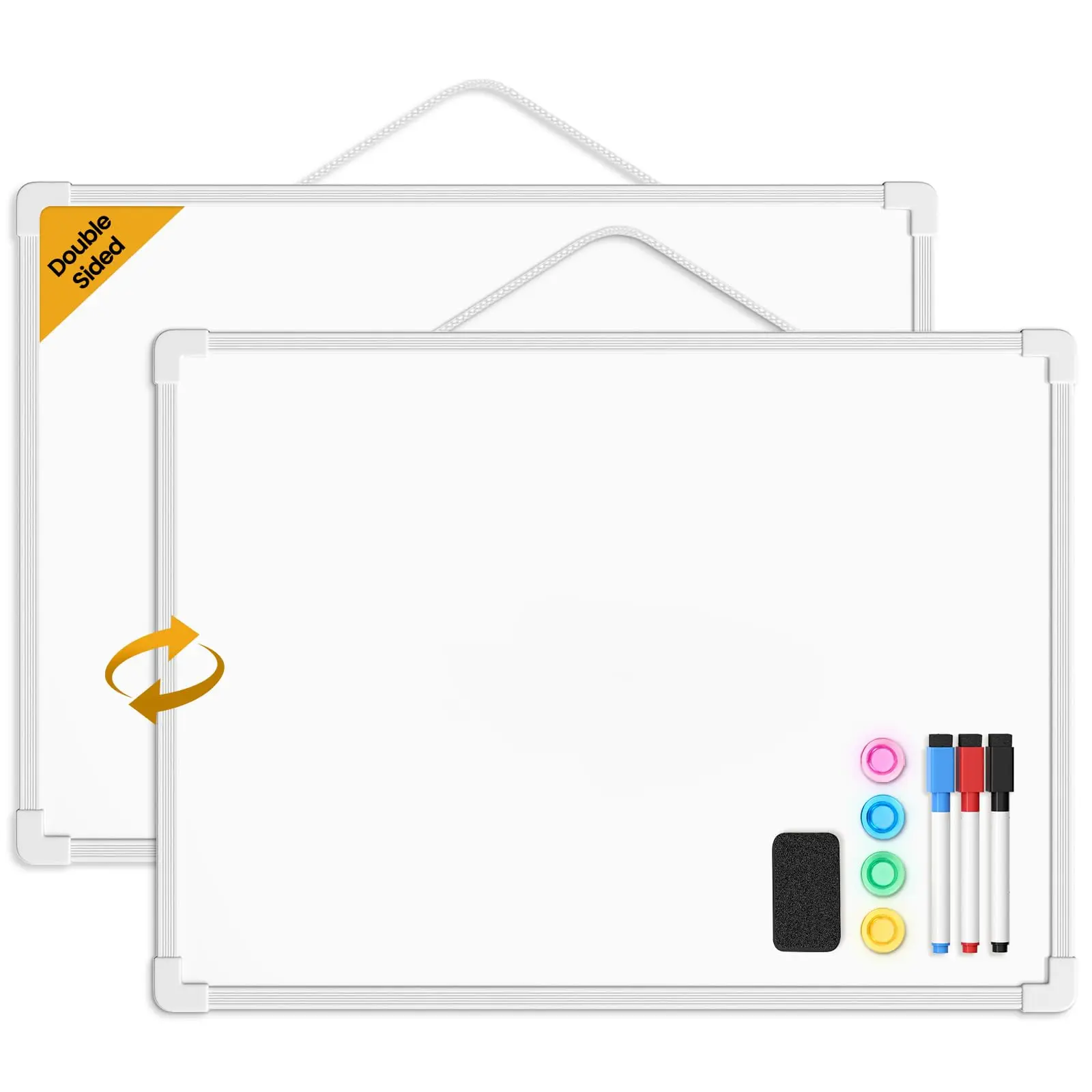 Small Dry Erase Board for Wall 15.7" x 11.8" Double-Sided Small Whiteboard with 3 Markers & 4 Magnets