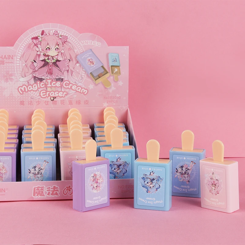 1 PCS Cartoon Cute Kawaii Magic Ice Cream Rubber Eraser pencil eraser For Kids Novelty Stationery Office School Supplies