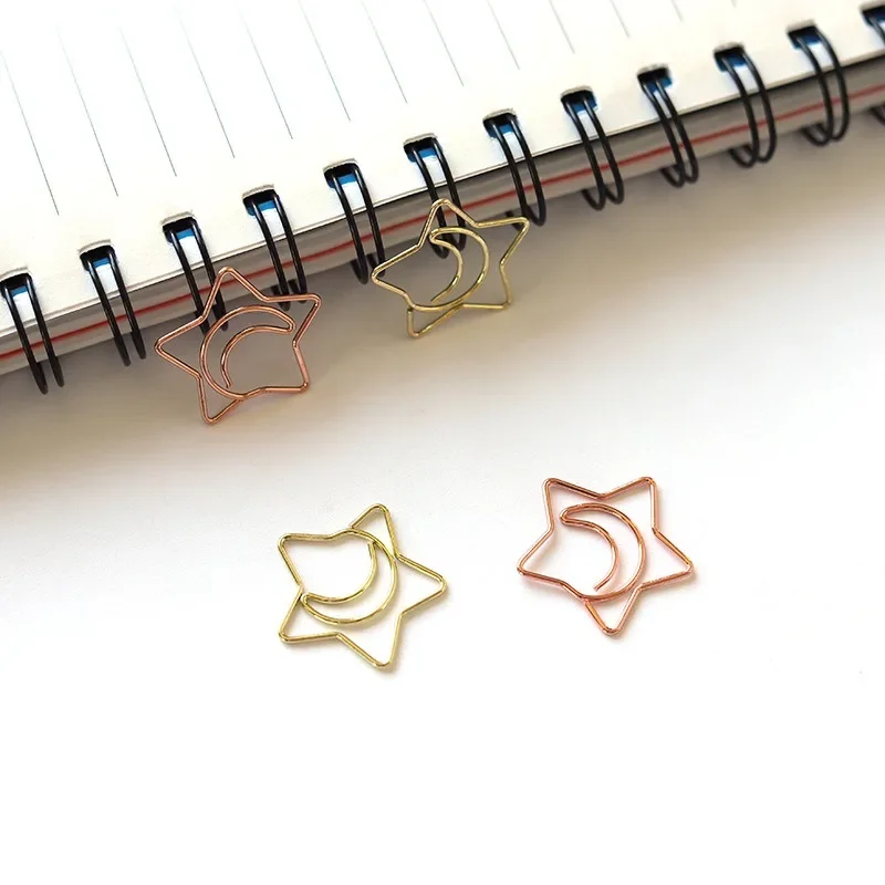 50pcs /bag Mini Moon And The Stars Gold Rose Gold Color Clip Bookmark Binder Clip Office Accessories Paper Clips Patchwork Clip