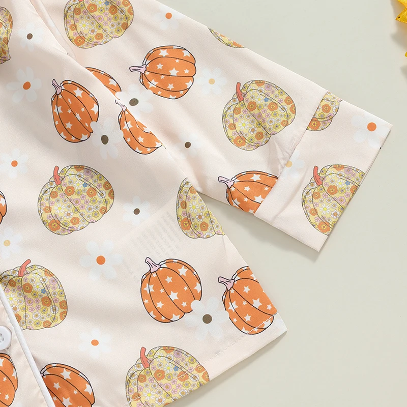 Description Picture 6 of itemKids Girls Halloween Pajamas Set Pumpkin Print Long Sleeve Tops with Elastic Waist Pants Sleepwear