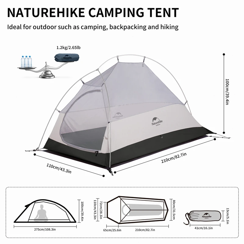 Naturehike Camping Tent Ultralight Portable Cloud Up Upgrade 1 Person Shelter Tent Folding Backpack Waterproof Travel Beach