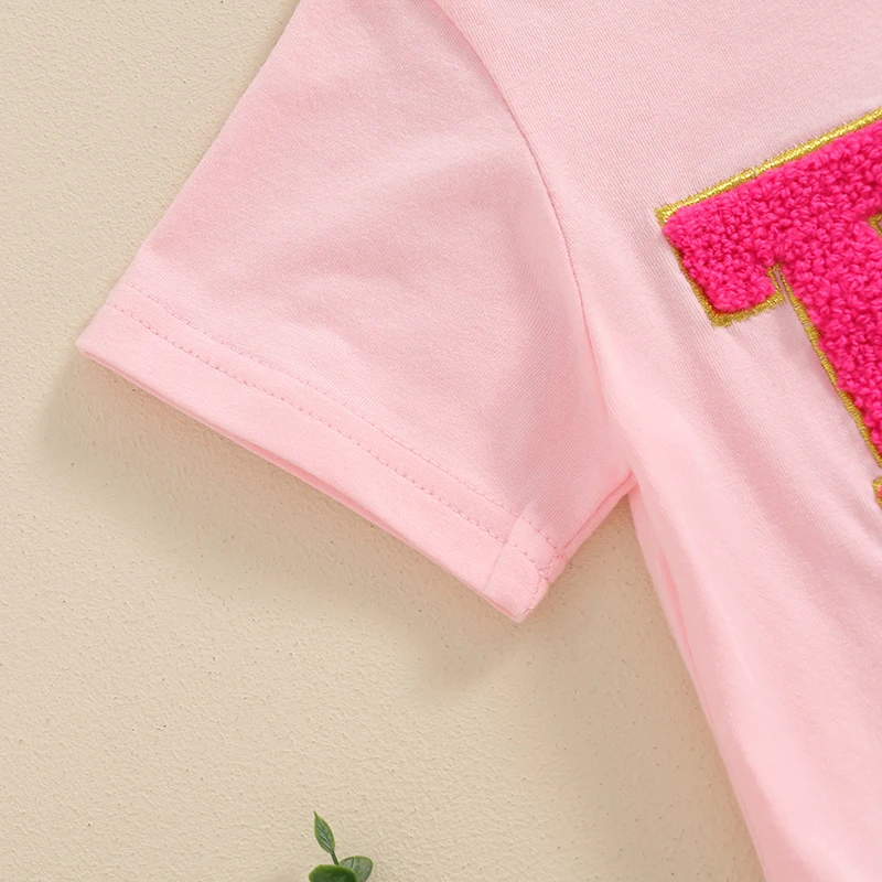 FOCUSNORM 2-7Y Sommer Kinder Mädchen Geburtstag Kleidung Sets Kurzarm Brief Stickerei T Shirts + Regenbogen Spitze Tutu Röcke – Detail 9