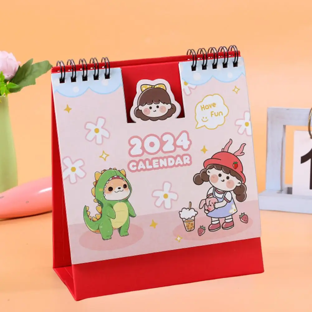 

Office Desk Calendar 2024 Mini Coil Desk Calendar Cartoon Planner for Home Office Decoration Kawaii Monthly Agenda Organizer