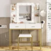 Vanity Desk with Mirror and 10 Led Lights Charging Station Makeup Table Set with Lighted Mirror 3 Lighting Modes 2 Drawers 1