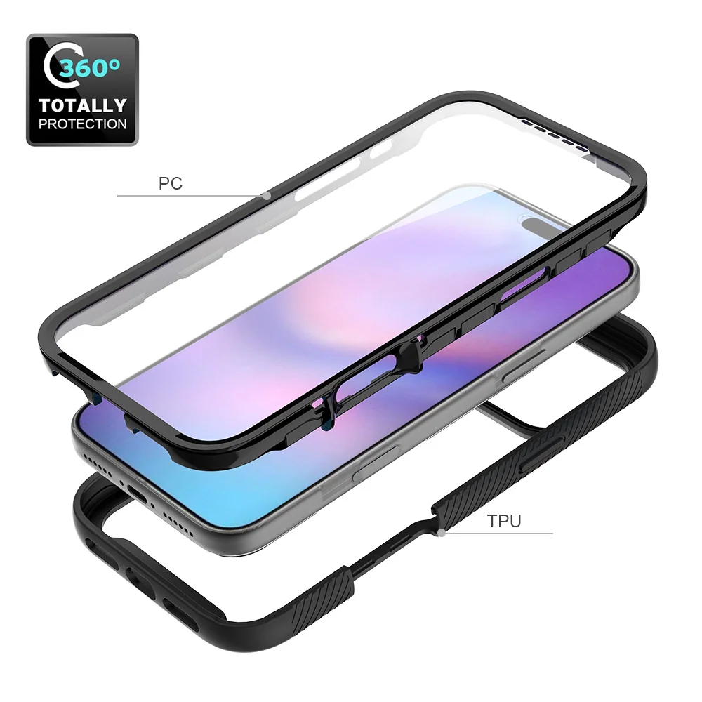 Rugged Hybrid 360 Full Body Case with Screen Protector and Dustproof Transparent Cover