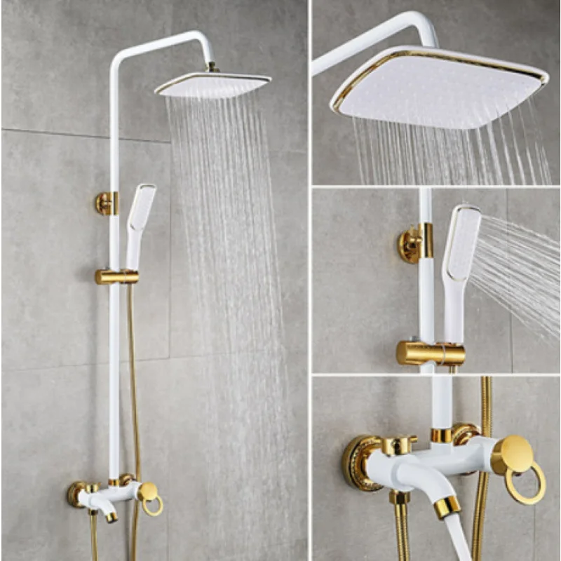 All Copper Black Gold Shower Set Bathroom  Lift And 360° Rotation  Head Pressurized Rain