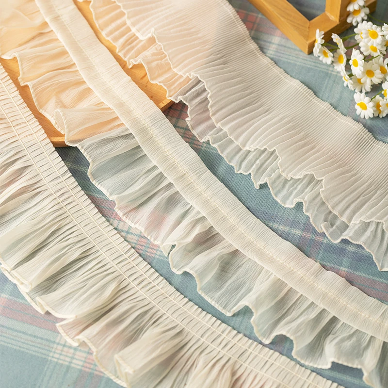 Pleated Lace Fabric 2meters/Lot For Sewing Needlework Accessories Clothing Diy Crafts Skirts Fringe Ribbons Trimming