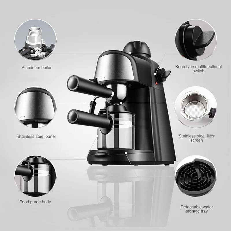 Household Semi-Automatic Italian Coffee Machine 5 Bar Espresso Steam Milk Frothing Cappuccino Small Electric Coffee Maker 220V 5