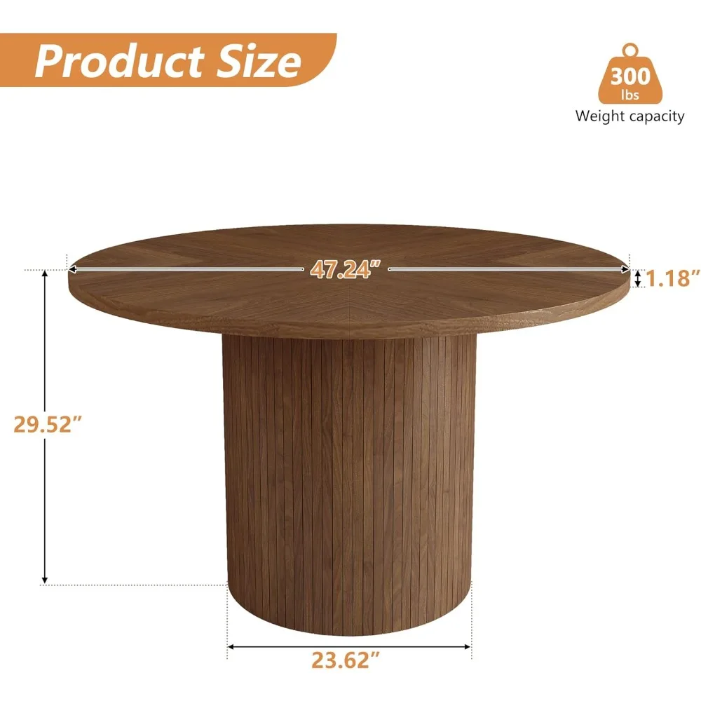 Round Dining Table for 4, Modern Farmhouse Kitchen Table, 47 Inch Small Circle Dining Tables with Wood Strip Base for Kitchen Li 2