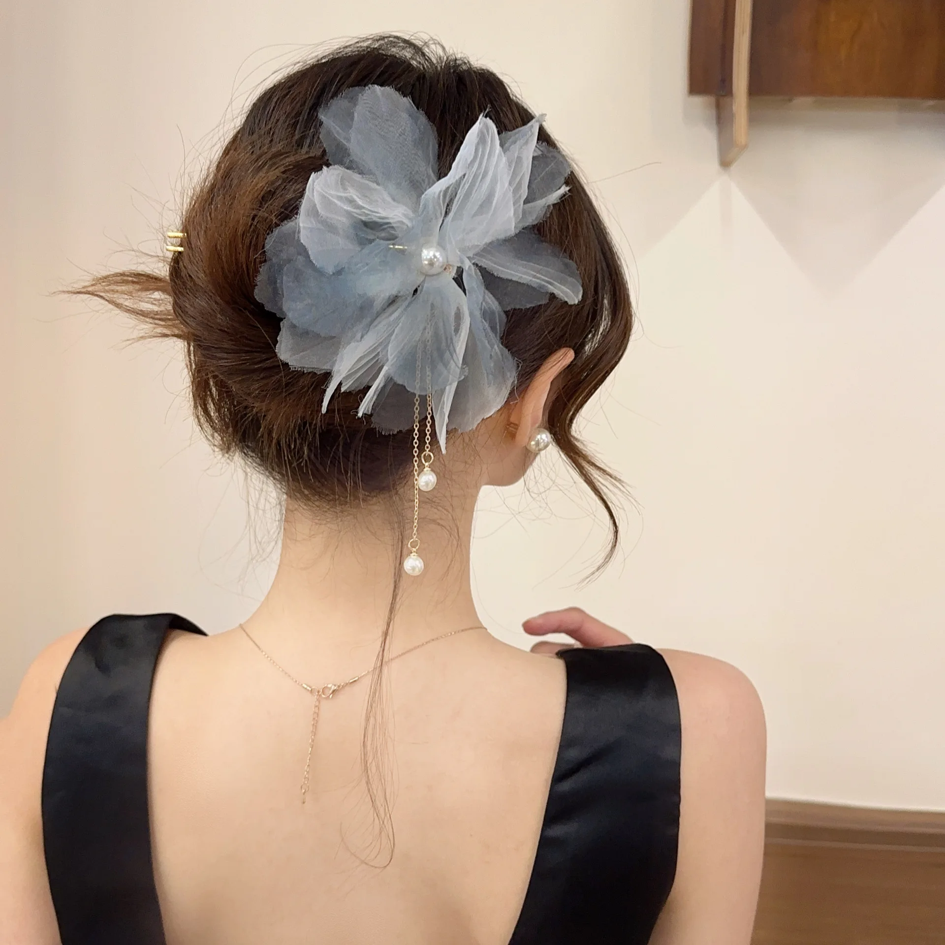 Blume U Form Haar Stick Haarnadel Perle Quaste Haar Gabeln Frauen Kopfschmuck Haar Clips Mode Frisur Pferdeschwanz Haar Zubehör – Detail 4